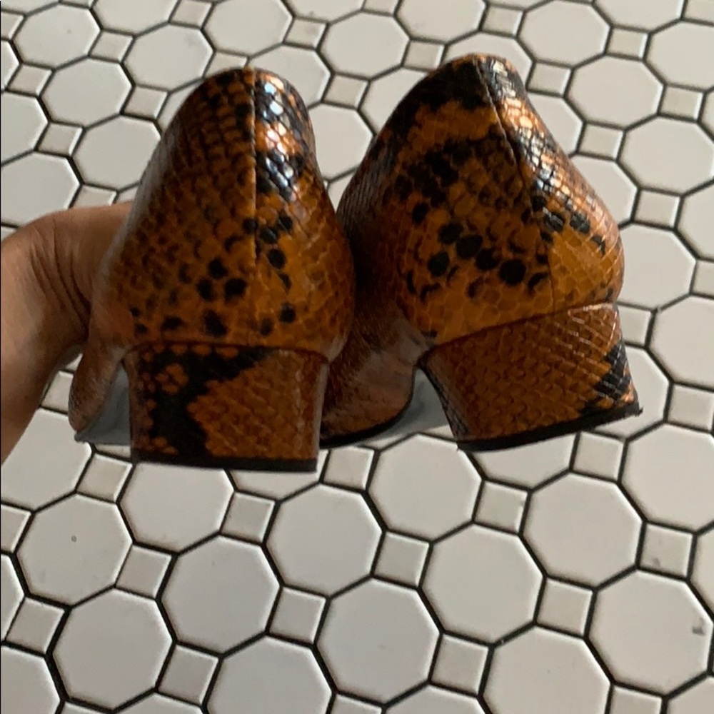 Uterqe Python Embossed Leather Square Toe Flat - image 4